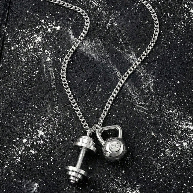 Fitness Dumbbell & Kettlebell Pendant Necklace – Gym Lover Weightlifting Chain for Men & Women | Workout Motivation Jewelry