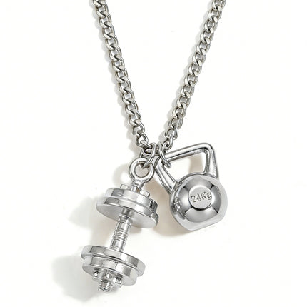 Fitness Dumbbell & Kettlebell Pendant Necklace – Gym Lover Weightlifting Chain for Men & Women | Workout Motivation Jewelry