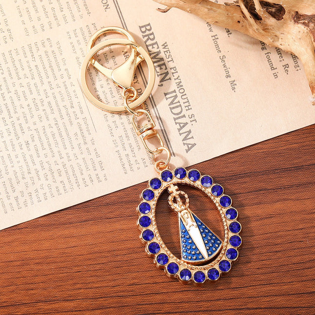 Our Lady of Aparecida Keychain – Crystal Virgin Mary Religious Key Ring, Catholic Faith Charm, Christian Gift for Women & Men
