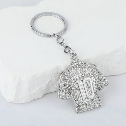 Crystal Soccer Jersey Keychain – Gold & Silver Football Fan Key Ring | Rhinestone Sports Keychain Gift