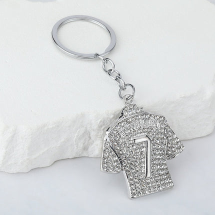 Crystal Soccer Jersey Keychain – Gold & Silver Football Fan Key Ring | Rhinestone Sports Keychain Gift
