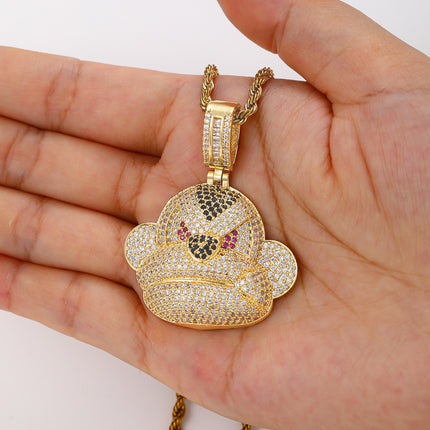 Iced Monkey Pendant Necklace – Diamond Monkey Face Chain | Gold Hip Hop Animal Statement Jewelry
