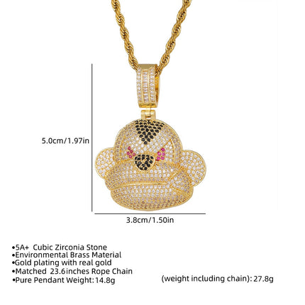 Iced Monkey Pendant Necklace – Diamond Monkey Face Chain | Gold Hip Hop Animal Statement Jewelry
