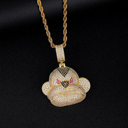 Iced Monkey Pendant Necklace – Diamond Monkey Face Chain | Gold Hip Hop Animal Statement Jewelry
