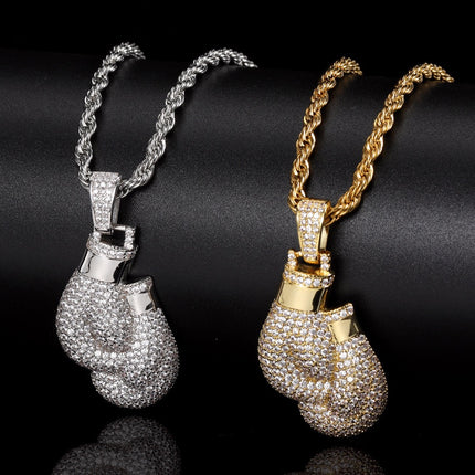 Iced Boxing Gloves Pendant Necklace – Diamond Boxing Glove Necklace | Gold & Silver Champion Jewelry