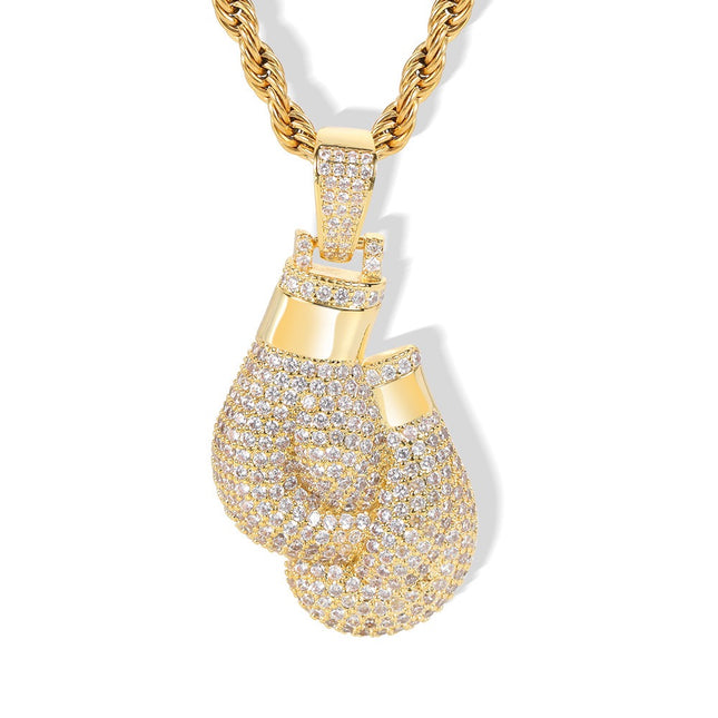 Iced Boxing Gloves Pendant Necklace – Diamond Boxing Glove Necklace | Gold & Silver Champion Jewelry
