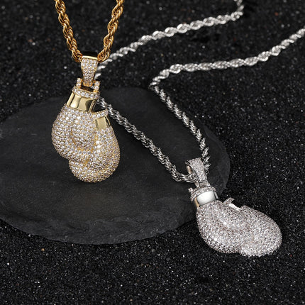Iced Boxing Gloves Pendant Necklace – Diamond Boxing Glove Necklace | Gold & Silver Champion Jewelry