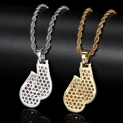 Iced Boxing Gloves Pendant Necklace – Diamond Boxing Glove Necklace | Gold & Silver Champion Jewelry