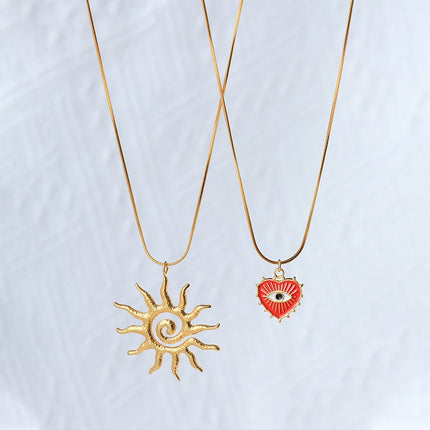 Celestial Sun & Sacred Heart Eye Necklace Set – Gold Mystical Pendant Necklace | Boho Spiritual Jewelry for Women