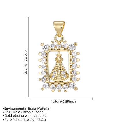 Virgin Mary Religious Necklace – Gold Crystal Catholic Pendant Collection | Our Lady of Aparecida Charm
