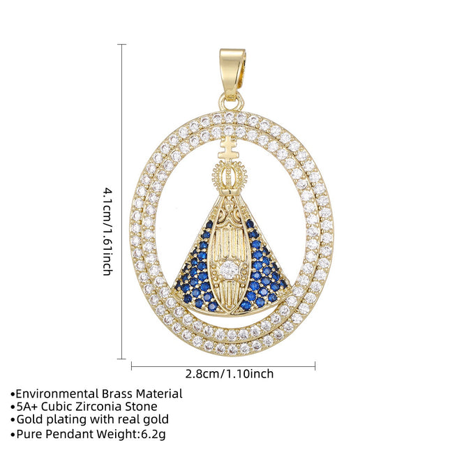 Virgin Mary Religious Necklace – Gold Crystal Catholic Pendant Collection | Our Lady of Aparecida Charm
