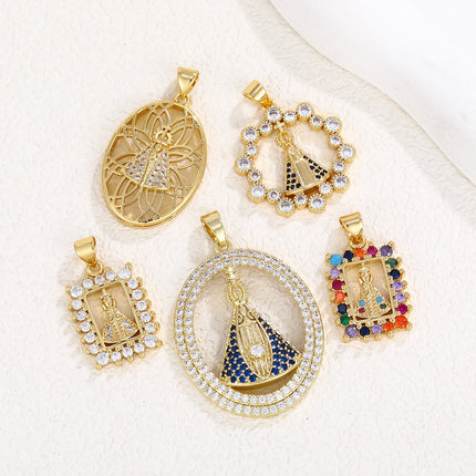 Virgin Mary Religious Necklace – Gold Crystal Catholic Pendant Collection | Our Lady of Aparecida Charm