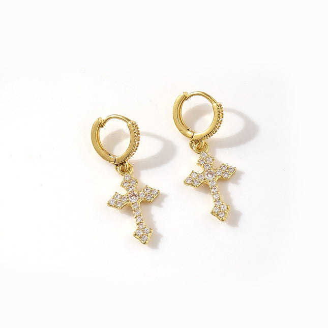 Radiant Crystal Cross Hoop Earrings – Gold & Silver Faith-Inspired Dangle Earrings | Cubic Zirconia Cross Charm | Elegant Christian Jewelry Gift for Women