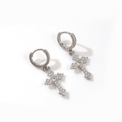 Radiant Crystal Cross Hoop Earrings – Gold & Silver Faith-Inspired Dangle Earrings | Cubic Zirconia Cross Charm | Elegant Christian Jewelry Gift for Women