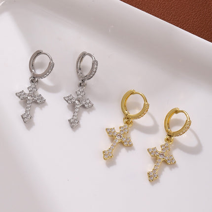 Radiant Crystal Cross Hoop Earrings – Gold & Silver Faith-Inspired Dangle Earrings | Cubic Zirconia Cross Charm | Elegant Christian Jewelry Gift for Women