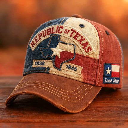 Republic of Texas Baseball Cap – Vintage Texas Flag Dad Hat | Adjustable Embroidered Lone Star State Snapback Cap for Men & Women