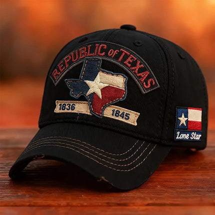 Republic of Texas Baseball Cap – Vintage Texas Flag Dad Hat | Adjustable Embroidered Lone Star State Snapback Cap for Men & Women