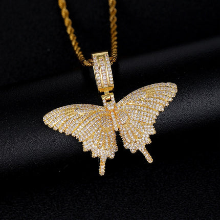 Iced Out Butterfly Necklace – Diamond Butterfly Pendant Chain | Hip Hop CZ Crystal Butterfly Jewelry for Men & Women