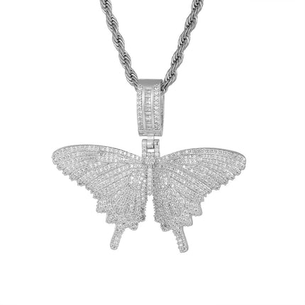 Iced Out Butterfly Necklace – Diamond Butterfly Pendant Chain | Hip Hop CZ Crystal Butterfly Jewelry for Men & Women