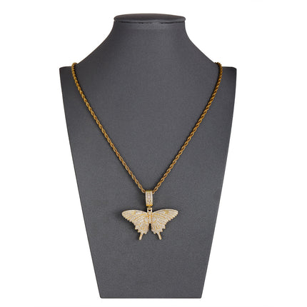 Iced Out Butterfly Necklace – Diamond Butterfly Pendant Chain | Hip Hop CZ Crystal Butterfly Jewelry for Men & Women
