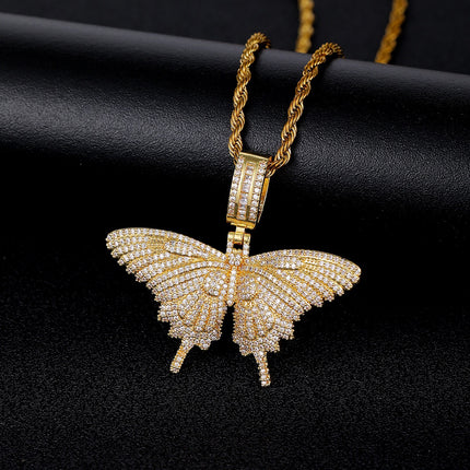 Iced Out Butterfly Necklace – Diamond Butterfly Pendant Chain | Hip Hop CZ Crystal Butterfly Jewelry for Men & Women