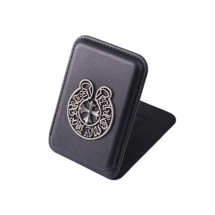 Vintage Leather MagSafe Wallet Stand for iPhone – Magnetic Card Holder with Foldable Kickstand, RFID Protection & Gothic Cross Collection