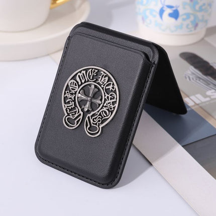 Vintage Leather MagSafe Wallet Stand for iPhone – Magnetic Card Holder with Foldable Kickstand, RFID Protection & Gothic Cross Collection