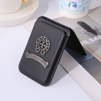 Vintage Leather MagSafe Wallet Stand for iPhone – Magnetic Card Holder with Foldable Kickstand, RFID Protection & Gothic Cross Collection