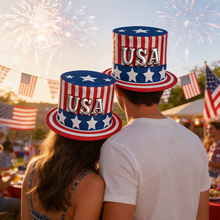 write me title and description for these cowboy hats USA patriotism