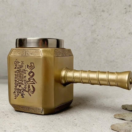 Thor’s Hammer Viking Beer Mug – Mjölnir Stainless Steel Tankard | Norse Mythology Thunder God Drinking Cup for Beer, Mead & Coffee
