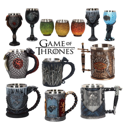 Game of Thrones Dragon & House Sigil Beer Mug Collection – Medieval Fantasy Tankards, Goblets & Stainless Steel Drinking Cups
