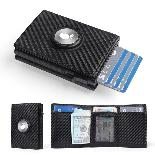 Carbon Fiber AirTag Wallet for Men – RFID Blocking Anti-Theft Slim Bifold Wallet with Pop-Up Card Holder & AirTag Slot