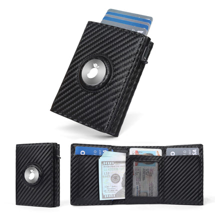 Carbon Fiber AirTag Wallet for Men – RFID Blocking Anti-Theft Slim Bifold Wallet with Pop-Up Card Holder & AirTag Slot