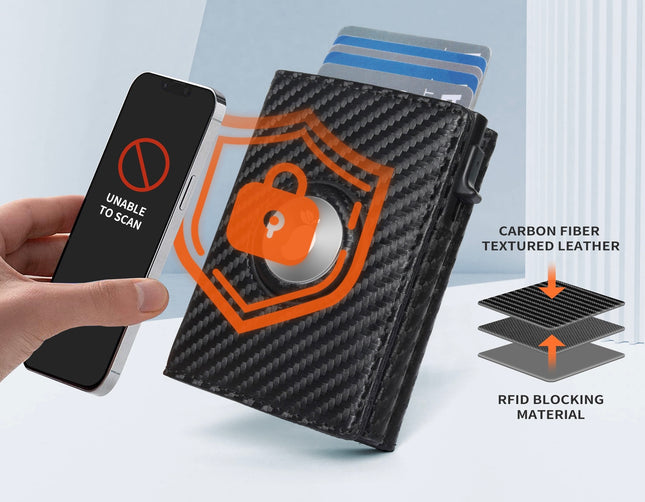 Carbon Fiber AirTag Wallet for Men – RFID Blocking Anti-Theft Slim Bifold Wallet with Pop-Up Card Holder & AirTag Slot