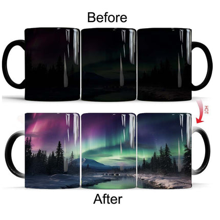 Aurora Borealis Magic Color-Changing Mug – Northern Lights Heat Reveal Coffee Cup | Thermochromic Ceramic Mug for Coffee & Tea Lovers