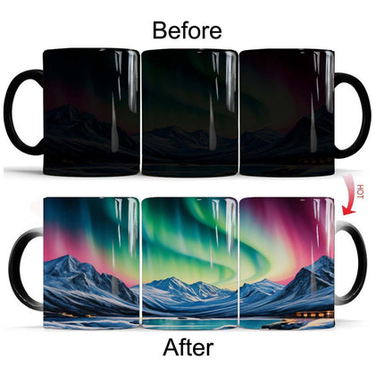 Aurora Borealis Magic Color-Changing Mug – Northern Lights Heat Reveal Coffee Cup | Thermochromic Ceramic Mug for Coffee & Tea Lovers