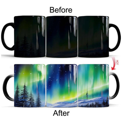 Aurora Borealis Magic Color-Changing Mug – Northern Lights Heat Reveal Coffee Cup | Thermochromic Ceramic Mug for Coffee & Tea Lovers