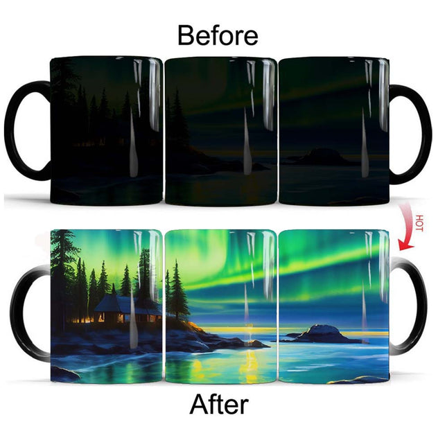 Aurora Borealis Magic Color-Changing Mug – Northern Lights Heat Reveal Coffee Cup | Thermochromic Ceramic Mug for Coffee & Tea Lovers