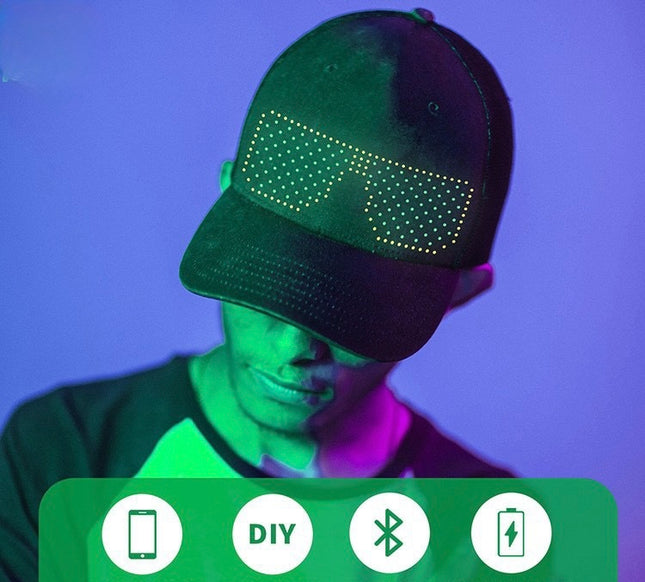 Smart LED Display Baseball Cap – App-Controlled Customizable Light-Up Hat with Programmable Scrolling Text, Animations & DIY Messages