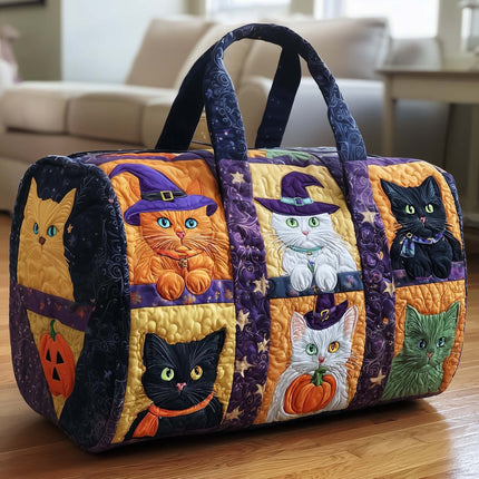 Cute Cat Quilted Duffle Bag – Vintage Floral & Cozy Kitten Travel Tote for Cat Lovers
