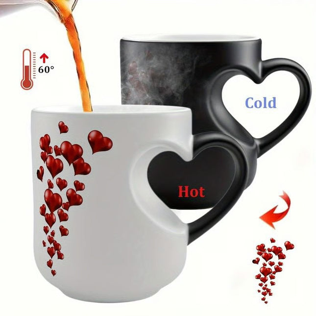 Color Changing Heart Coffee Mug – Magic Heat Reveal Ceramic Mug with Hidden Love Design & Heart-Shaped Handle