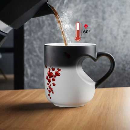 Color Changing Heart Coffee Mug – Magic Heat Reveal Ceramic Mug with Hidden Love Design & Heart-Shaped Handle