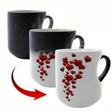 Color Changing Heart Coffee Mug – Magic Heat Reveal Ceramic Mug with Hidden Love Design & Heart-Shaped Handle