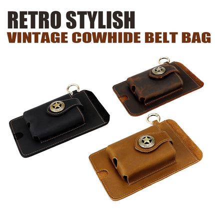 Vintage Leather Belt Wallet – Multi-Functional Waist Pouch with Phone Holder, Card Organizer & Key Clip for Men
