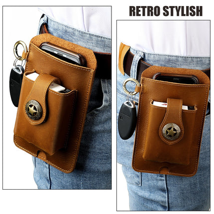 Vintage Leather Belt Wallet – Multi-Functional Waist Pouch with Phone Holder, Card Organizer & Key Clip for Men