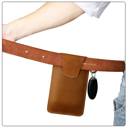 Vintage Leather Belt Wallet – Multi-Functional Waist Pouch with Phone Holder, Card Organizer & Key Clip for Men