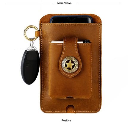 Vintage Leather Belt Wallet – Multi-Functional Waist Pouch with Phone Holder, Card Organizer & Key Clip for Men