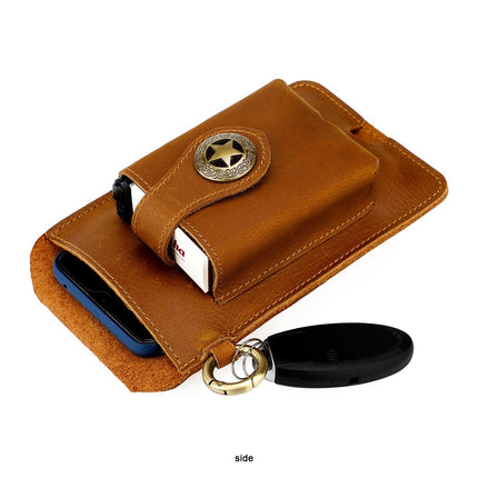 Vintage Leather Belt Wallet – Multi-Functional Waist Pouch with Phone Holder, Card Organizer & Key Clip for Men
