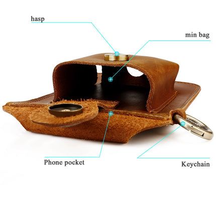 Vintage Leather Belt Wallet – Multi-Functional Waist Pouch with Phone Holder, Card Organizer & Key Clip for Men
