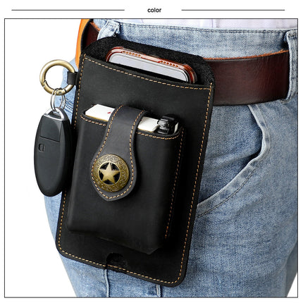 Vintage Leather Belt Wallet – Multi-Functional Waist Pouch with Phone Holder, Card Organizer & Key Clip for Men